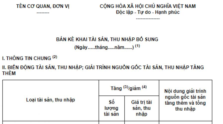 Mẫu Bản Kê Khai Tài Sản, Thu Nhập Tăng Thêm Của Cán Bộ, Cc Và Cách Ghi