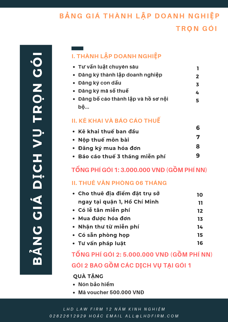 PHÍ DỊCH VỤ THÀNH LẬP CÔNG TY - LUẬT HỒNG ĐỨC